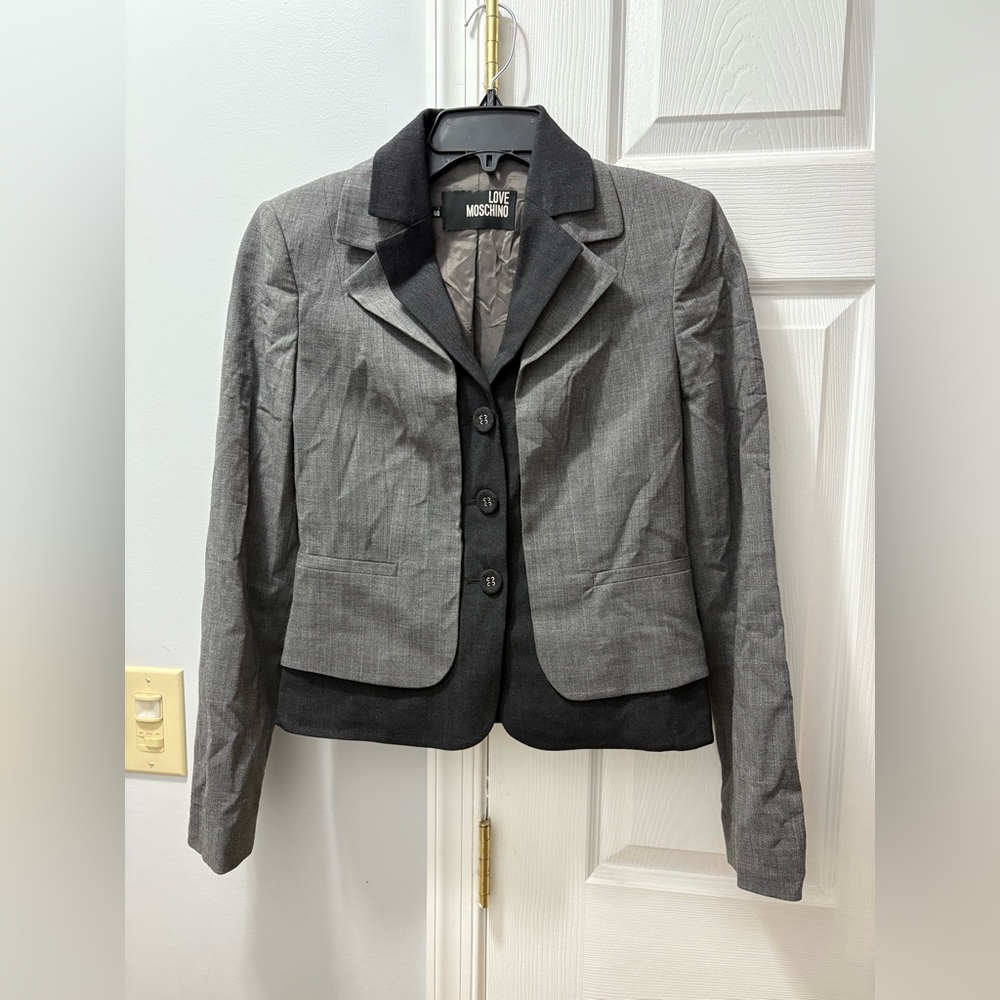 Pre-loved Love Moschino Gray Vintage Y2K Gray/Black Wool Blazer US size 4